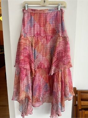LoveShackFancy Silk Alex Tiered Midi Skirt